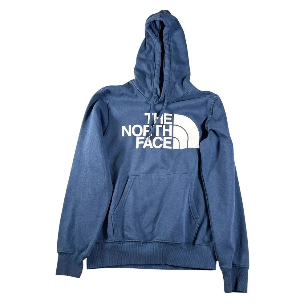The North Face Mens Blue Logo Pullover Hoodie Sweatshirt Long Sleeve Size Small